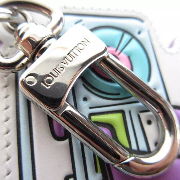 Auth LOUIS VUITTON Monogram Comics charm Key ring / Silver leather/metal s0493j - Picture 4 of 8